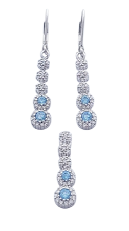 Stříbrný set královský náušnice a přívěsek se světlemodrými zirkony