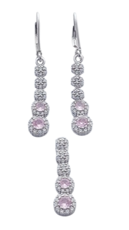 Stříbrný set královský náušnice a přívěsek s růžovými zirkony