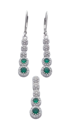 Stříbrný set královský náušnice a přívěsek se zelenými zirkony