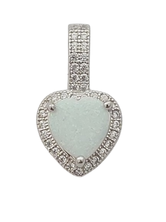 Stříbrný přívěsek s bílým opálem – srdce