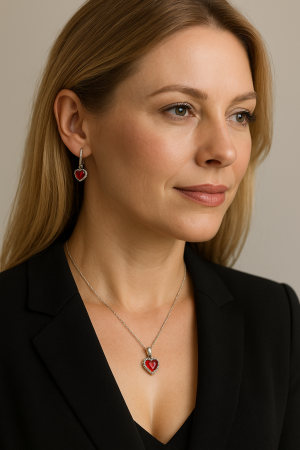 Sada šperků s červeným srdcem – náhrdelník, náušnice a přívěsek
