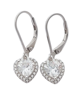 Stříbrné náušnice s čirým srdcem – zirkonové