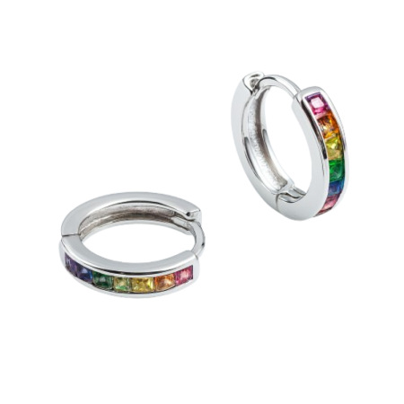 Stylové stříbrné náušnice kruhy se zirkony v barvě duhy