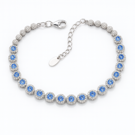 Stříbrný náramek královský se světle modrými zirkony - luxusní design