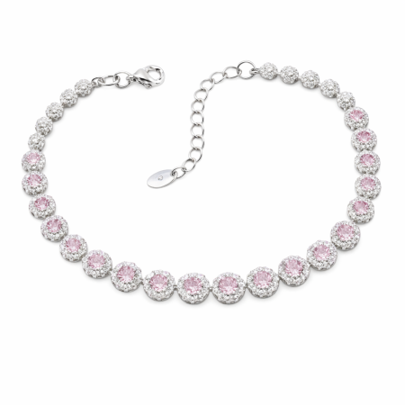 Stříbrný náramek královský s růžovými zirkony - nadčasový design