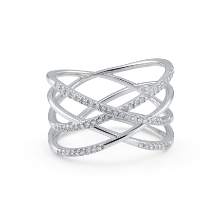 Elegantní stříbrný prsten s propleteným designem a čirými zirkony - třpyt, který mluví za vás - ve velikostech 53, 56, 58 