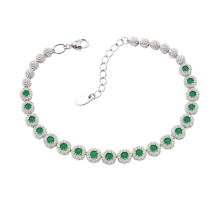 Elegantní stříbrný náramek se zelenými zirkony – jemný třpyt pro výjimečné chvíle