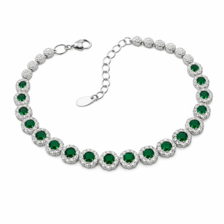 Stříbrný náramek královský se zelenými zirkony – exkluzivní design