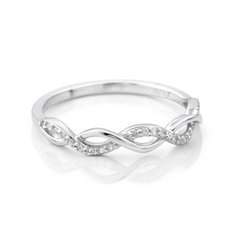 Stříbrný prsten s propleteným designem a čirými zirkony – elegantní dámský prsten - ve velikostech 51, 54