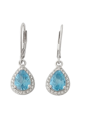 Stříbrné visací náušnice s kapkovým světlemodrým zirkonem - jemná kapka světla, která rozzáří každý váš den i večer