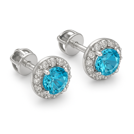 Stříbrné náušnice s bleděmodrými zirkony v halo designu – Třpytivá elegance