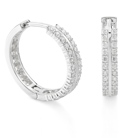 Stříbrné dvouřadé kroužkové náušnice se zářivými zirkony – luxus v každém detailu