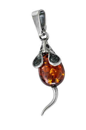 Stříbrný přívěsek s přírodním jantarem – myška