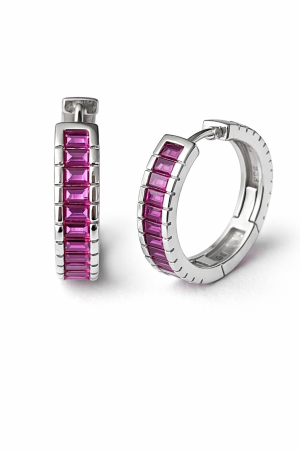 Stříbrné kruhové náušnice lesk rubínu - vášeň uzavřená v dokonalém kruhu