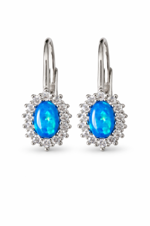 Stříbrné náušnice s opálem a zirkony - elegance v modrém světle