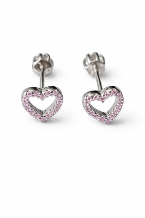 Stříbrné náušnice Srdce s růžovými zirkony – elegantní třpyt něžnosti