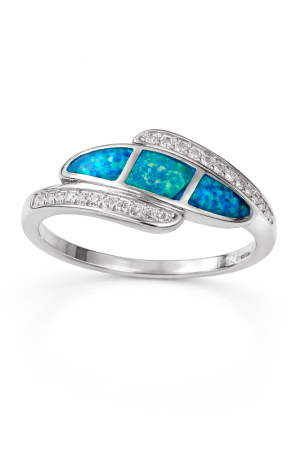 Stříbrný prsten s modrým opálem – moderní linie oceánské elegance ve velikostech 59, 63, 67