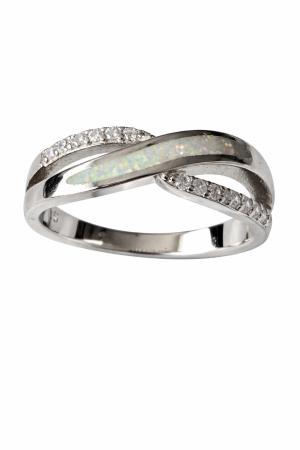 Stříbrný prsten s opálem a zirkony – elegantní třpyt nekonečné jemnosti ve velikostech 57, 65