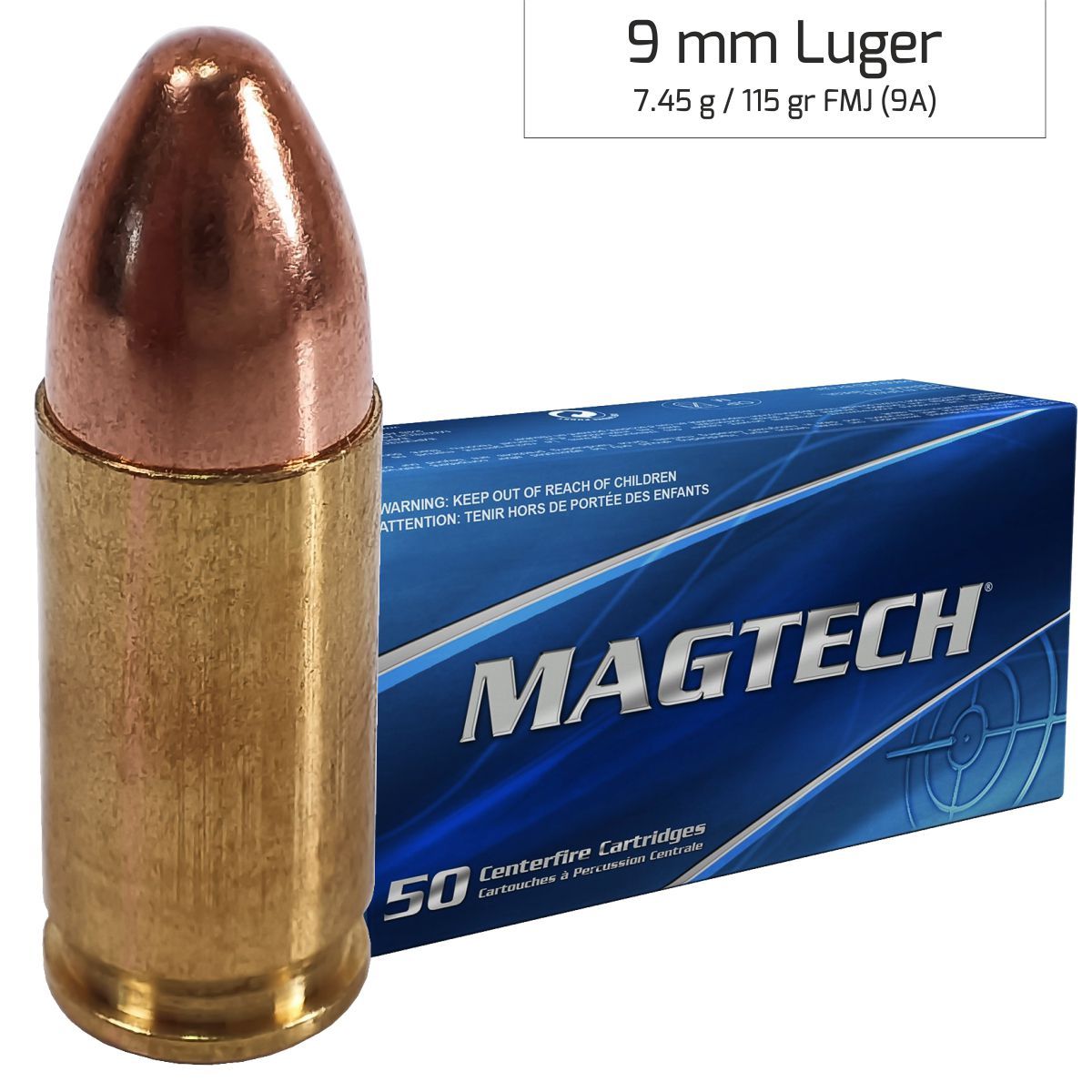Náboje Magtech 9 mm Luger FMJ 7,45 g, 115 gr (9A)