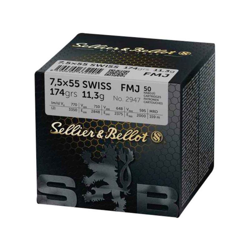 Náboje SB 7,5x55SWISS-FMJ 11,3g, 174gr