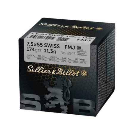 Náboje SB 7,5x55SWISS-FMJ 11,3g, 174gr