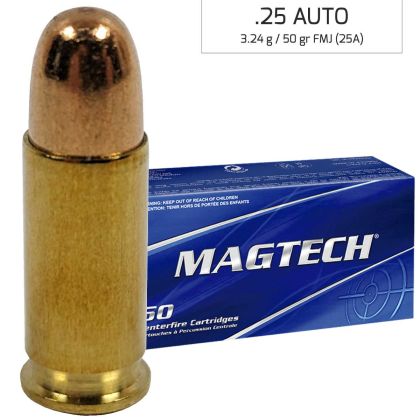 Náboj Magtech 6,35 Browning / 25 AUTO FMJ (25A) 3,24 g, 50 grs