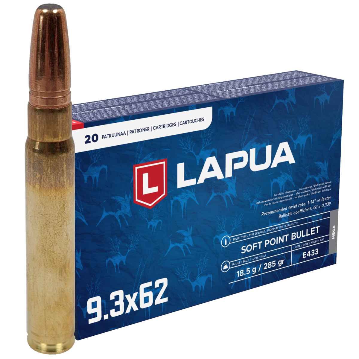 Náboje Lapua 9,3x62 MEGA, SP, 18,50 g, 285 gr
