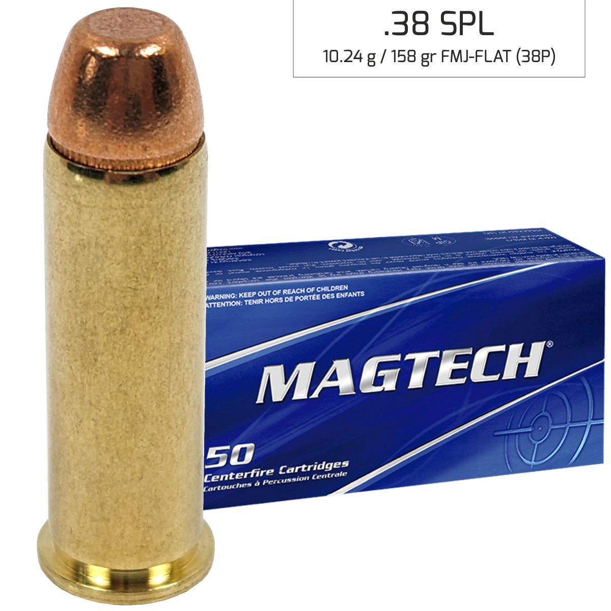 Náboje Magtech 38 SPECIAL FMJ FLAT 10,24 g, 158 gr (38P)