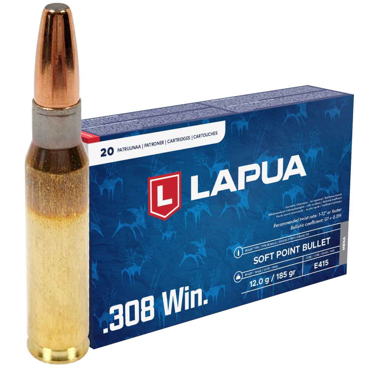 Náboje Lapua .308 Win. MEGA, SP, 12,00 g, 185 gr