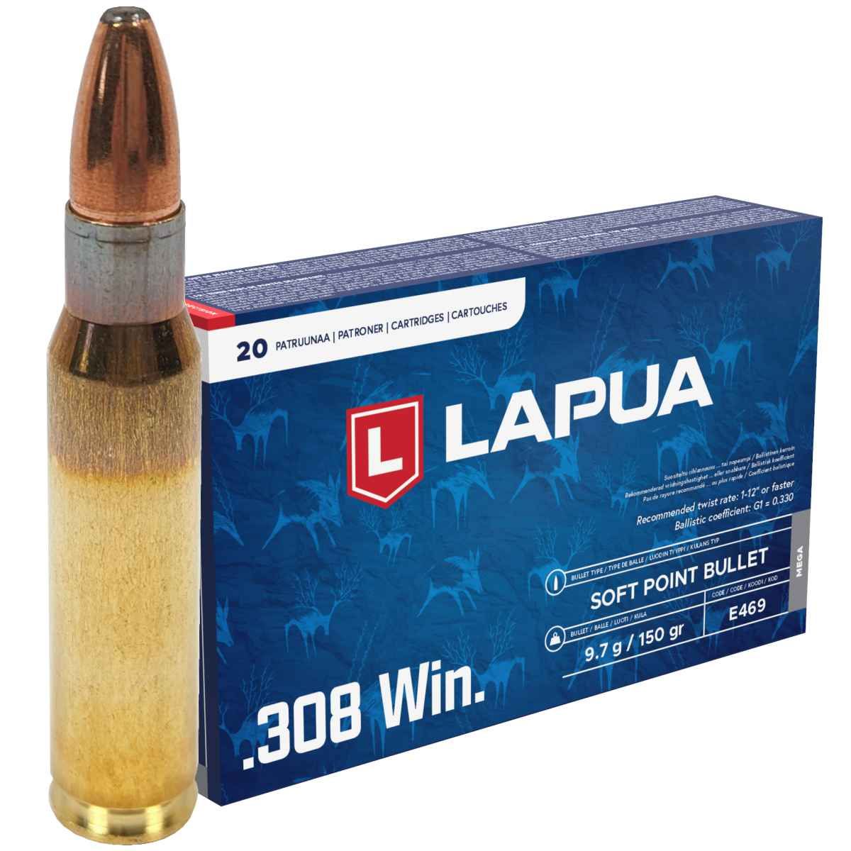 Náboje Lapua .308 Win. MEGA, SP, 9,72 g, 150 gr
