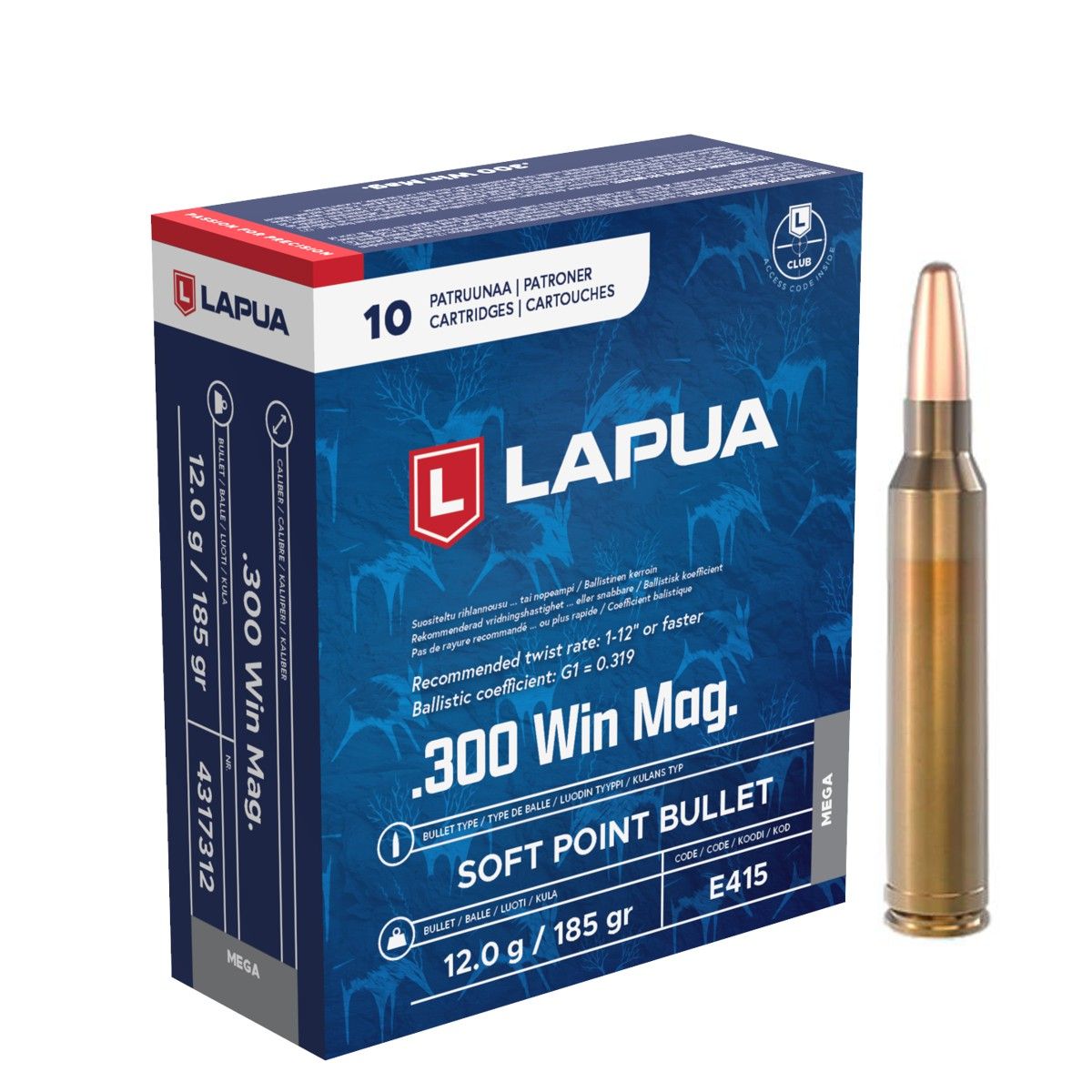Náboje Lapua .300 Win. Mag. MEGA, SP, 12,00 g / 185 gr