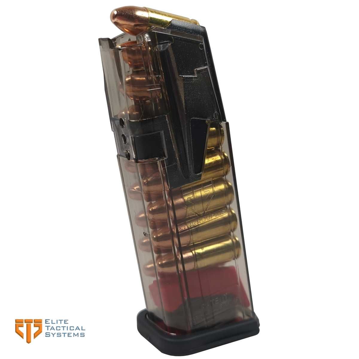 Zásobník ETS OMEGA pro Glock 19 a menší, 9 mm Luger, 15 nábojů, ocelové vývodky