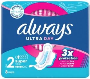 Always Ultra Day Super dámské vložky s křidélky, 8 ks