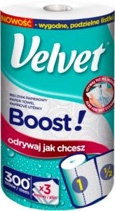 Velvet Boost papírové ručníky třívrstvé 300 útržků, 39,3 m 1 role