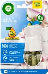 Air Wick Essential Oils Linen & White Orchid - Prádlo a orchidej elektrický osvěžovač vzduchu komplet 19 ml