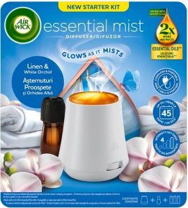 Air Wick Essential Mist Linen & White Orchid - Prádlo a bílá orchidej aroma difuzér komplet 20 ml