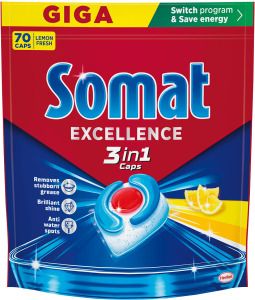 Somat Excellence 3v1 tablety do myčky Lemon, 70 ks