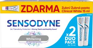 Sensodyne Extra Whitening zubní pasta 2× 75 ml + 15 ml Aktivní ochrana dásní