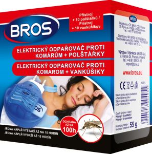 Bros elektrický odpařovač proti komárům + polštářky 10 nocí