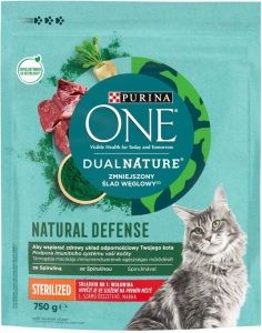 Purina ONE Dual Nature Sterilised granule pro kočky se spirulinou a hovězím 750g