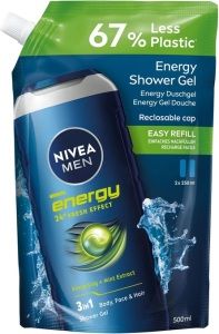 NIVEA MEN sprchový gel Fresh Energy, náhradní náplň 500 ml