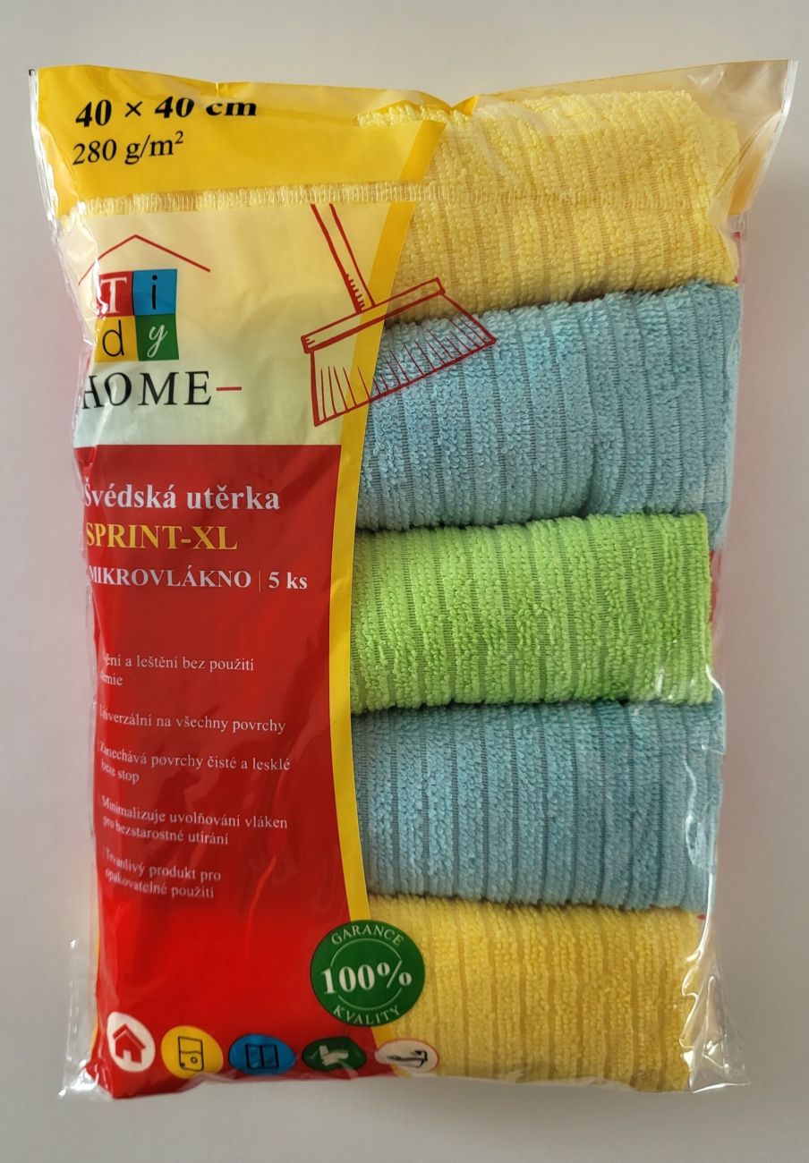 Tidy Švédská utěrka sada 5ks; 40x40cm; 280g; mikrovlákno mix barev: modrá, zelená a žlutá