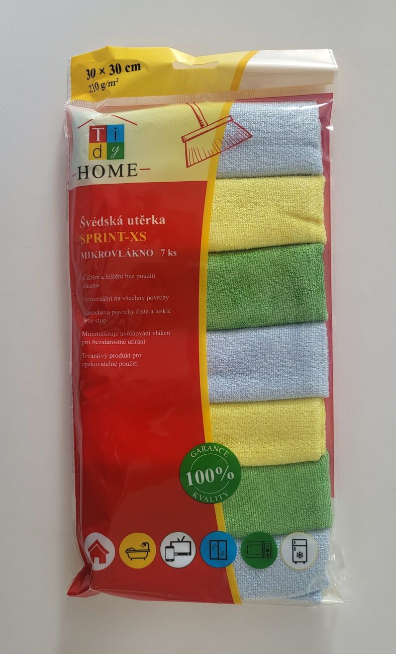Tidy Švédská utěrka SPRINT-XS 7ks 30x30cm; 210g; mikrovlákno mix barev: modrá, zelená a žlutá