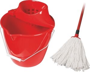 Spokar Mop souprava, bavlněný mop včetně kbelíku a ždímače, červený