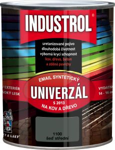 Industrol S2013 univerzál lesk vrchní barva na kov a dřevo, 1100 šeď střední, 750 ml