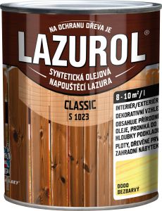 Lazurol Classic S1023 tenkovrstvá lazura na dřevo s obsahem olejů, 0000 bezbarvý, 750 ml