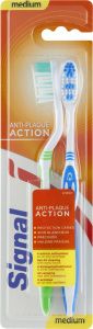 Signal zubní kartáčky Antiplaque, středně měkký, balení 1+1