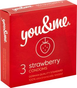 You & Me Strawberry průhledný lubrikovaný kondom s vůní jahod, 3 ks