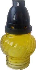 Bony skleněná hřbitovní lampička s kovovým víčkem, 13,4 cm, 1 ks