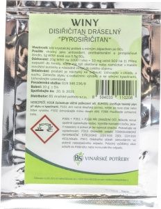 Winy disiřičitan draselný pro potraviny, konzervant E 224, 10 g